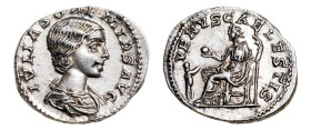 Julia Soaemias (mother of Elagabalus) AR-Denarius (17.3mm, 3.06g, 6h). Antioch mint, struck AD 218-222.
Obv. IVLIA SOEMIAS AVG, draped bust right.
Rev...