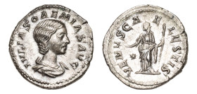 Julia Soaemias (218-222 AD) AR-Denarius (19.8mm, 3.35g, 6h). Rome mint, Struck under Elagabalus, struck AD 220-222.
Obv. IVLIA SOAEMIAS AVG Draped bus...