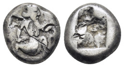 ACHAEMENID EMPIRE.Time of Darios I to Xerxes II.(485-420 BC).Sardes.Siglos.

Obv : Persian king in kneeling-running stance right, holding spear and bo...
