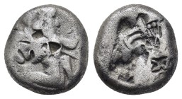 ACHAEMENID EMPIRE.Time of Darios I to Xerxes II.(485-420 BC).Sardes.Siglos.

Obv : Persian king in kneeling-running stance right, holding spear and ...
