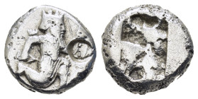 ACHAEMENID EMPIRE.Time of Darios I to Xerxes II.(Circa 485-420 BC).Sardes.Siglos.

Obv : Persian king or hero, wearing kidaris and kandys and with qui...