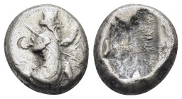 ACHAEMENID KINGS of PERSIA. Time of Artaxerxes II to Darius III (Circa 375-330 BC). Siglos.

Obv: Persian king in kneeling-running stance right, holdi...