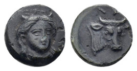 AEOLIS. Larisa Phrikonis, (BC 400-300) Ae. 

Obv: Head of horned Nymph facing, slightly to right 
Rev: Bull’s head facing slightly right.
SNG Copenhag...