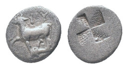 THRACE. Byzantion. Hemidrachm (Circa 340-320 BC). AR

Obv: Bull standing left on dolphin left.

Rev: Stippled quadripartite incuse square.
SNG BM...