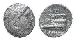 BITHYNIA, Kios, Hemidrachm, ca 350-300 BC. Athenodoros, magistrate.

Obv: Head of Apollo right, wearing laurel wreath; KIA below
Rev: Prow right; A...