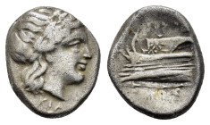 BITHYNIA. Kios.(Circa 350-300 BC).Hemidrachm.

Obv : KIA.
Laureate head of Apollo right.
Rev : ΠPOΞENOΣ.
Prow of galley left, ornamented with star and...