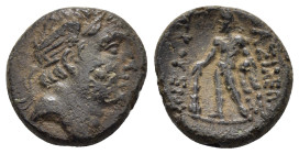KINGS of BITHYNIA.Prusias II.(182-149 BC).Ae.

Obv : Head of Prusias right, wearing a winged diadem.
Rev : ΒΑΣΙΛΕΩΣ ΠΡΟYΣΙΟΥ.
Herakles standing left, ...