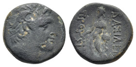 KINGS of BITHYNIA.Prusias II.(182-149 BC).Ae.

Obv : Head of Prusias right, wearing a winged diadem.
Rev : ΒΑΣΙΛΕΩΣ ΠΡΟYΣΙΟΥ.
Herakles standing left, ...