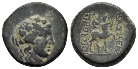 KINGS of BITHYNIA.Prusias II.(182-149).Ae.

Obv : Wreathed head of Dionysos right.
Rev : BAΣIΛEΩΣ ΠΡΟYΣIOY.
The centaur Chiron standing right, playing...