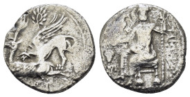 KINGS of CAPPADOCIA. Ariarathes I (Circa 333-322 BC). Drachm. Gaziura.

Obv : Baal seated left, holding eagle, grape cluster and grain ear in right ...
