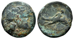 CARIA. Iasos. Ae (Circa 250-190 BC). Ktesias, magistrate.

Obv: Laureate head of Apollo right.
Rev: IAΣΕΩΝ / KTHΣIAΣ.
Hermias swimming with dolphi...