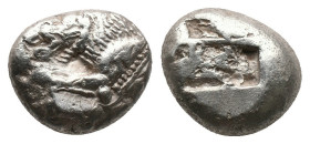 CARIA. Mylasa (?). Stater (Circa 520-490 BC).

Obv: Forepart of lion left.
Rev: Quadripartite incuse square.
Cf. SNG von Aulock 8033.

Condition...