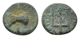 CARIA. Mylasa. Ae (Circa 210-30 BC).

Obv: Labrys.
Rev: MYΛΑ / ΣΕΩΝ.
Ornate trident head.
HN online 1129; SNG Ashmolean 230-1.

Condition : Good very ...