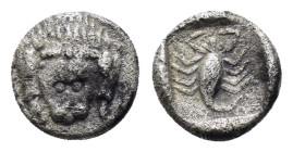 CARIA. Mylasa. AR Hemiobol, (Circa 450-400 BC).

Obv: Forepart of lion facing.
Rev: Scorpion within incuse square.
SNG Keckman 917; SNG Kayhan I 934-8...