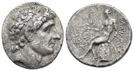 SELEUKID KINGS OF SYRIA. Antiochos I Soter (281-261 BC). Tetradrachm. Seleukeia.

Obv: Diademed head right.
Rev: BAΣIΛEΩΣ ANTIOXOY.
Apollo seated left...