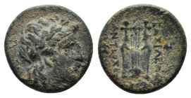 SELEUKID KINGS. Antiochos II Theos (261-246 BC). AE. Sardes 

Obv: Laureate head of Apollo to right.
Rev: BAΣIΛΕΩΣ - ANTIΟΧΟΥ. Lyre; to right and left...