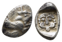TROAS, Zeleia. (5th century BC). AR Triobol – Hemidrachm 

Obv: Elements of chimaera: foreparts of lion, stag, and dragon(?), joined together at cente...