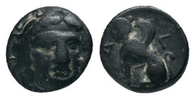 TROAS. Gergis.(4th century BC). AE.

Obv : Laureate head of Sibyl Herophile facing slightly right.
Rev : Sphinx seated light
SNG Ashmolean 1147; S...
