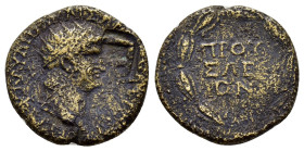 BITHYNIA.Prusa ad Olympum. Nero.(54-68).Ae. 

Obv : ΝΕΡΩΝ ΚΛΑΥΔΙΟΣ ΚΑΙΣΑΡ ΣΕΒΑΣΤΟΣ Radiate head of Nero to right. 
Rev: ΠΡΟΥ/ΣΑΕ/ΩΝ within wreath. 
RG...