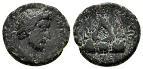 CAPPADOCIA. Caesarea. Marcus Aurelius (161-180). Ae.

Obv: AYTOKPA ANTWNEINOC.
Laureate head right.
Rev: KAICAREWN T Π APΓΑΙW / ET E.
Mount Argaeus wi...