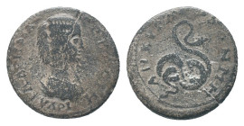 GALATIA. Ankyra. Julia Domna (Augusta, 193-211). AE

Obv: ΙΟΥΛΙΑ ΔΟΜΝΑ ϹΕΒΑϹΤΗ.
draped bust of Julia Domna, right

Rev: ΑΝΚΥΡΑΝΩΝ ΜΗ
serpent, co...
