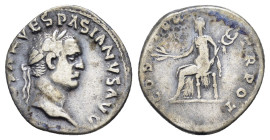 VESPASIAN (69-79). Denarius. Rome.

Obv: IMP CAESAR VESPASIANVS.
Laureate head right.
Rev: COS ITER TR POT.
Pax-Felicitas seated left, holding branch ...