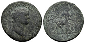 VESPASIAN (69-79 AD). AE, Dupondius. Rome

Obv.: CAES VESPASIAN AVG COS III. Radiate head of Vespasian to right.
Rev.: ROMA. Roma seated to left on cu...