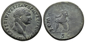 DOMITIAN. (69-81 AD). AE. Dupondius. Uncertain Eastern mint (Thrace?), 

Obv: IMP D CAES DIVI VESP F AVG P M TR P P P COS VII, radiate head to right 
...