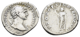 TRAJAN (98-117). Denarius. Rome.

Obv: IMP TRAIANO AVG GER DAC P M TR P COS V P P.
Laureate head right, slight drapery on left shoulder.
Rev: SPQR OPT...