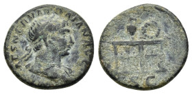 TRAJAN (98-117). Semis. Rome.

Obv: IMP CAES NERVA TRAIAN AVG.
Laureate bust right, slight drapery on far shoulder.
Rev: S C.
Table with amphora and w...