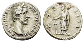 ANTONINUS PIUS (138-161). Denarius. Rome.

Obv: ANTONINVS AVG PIVS P P TR P XII.
Laureate head right.
Rev: COS IIII.
Antoninus Pius standing left, sac...
