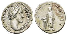 ANTONINUS PIUS (138-161). Denarius. Rome.

Obv: ANTONINVS AVG PIVS P P TR P XII.
Laureate head right.
Rev: COS IIII.
Antoninus Pius standing left, sac...