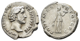 ANTONINUS PIUS (138-161). Denarius. Rome.

Obv: IMP CAES AEL ANTONINVS AVG.
Bare head right.
Rev: PONT MAX TR POT COS.
Diana standing right, holding b...