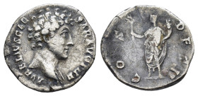 MARCUS AURELIUS (Caesar, 139-161). Denarius. Rome.

Obv: AVRELIVS CAESAR AVG PII F.
Bare head right.
Rev: COS DES II.
Honos standing left, holding bra...