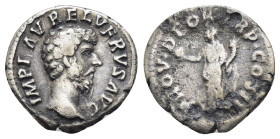 LUCIUS VERUS (161-169). Denarius. Rome.

Obv: IMP L AVREL VERVS AVG.
Bare head right.
Rev: PROV DEOR TR P COS II.
Providentia standing left, holding g...