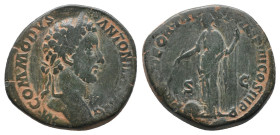 COMMODUS (177-192). Sestertius. Rome.

Obv: M COMMODVS ANTONINVS AVG PIVS.
Laureate head right.
Rev: TRP VIII IMP VI COS IIII PP / S - C.
Fortuna...