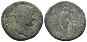 HADRIAN (AD 117–138).AE. Dupondius. Rome 

Obv: HADRIANVS AVGVSTVS Bust of Hadrian, radiate, with drapery on left shoulder, right 
Rev: COS III Fides ...