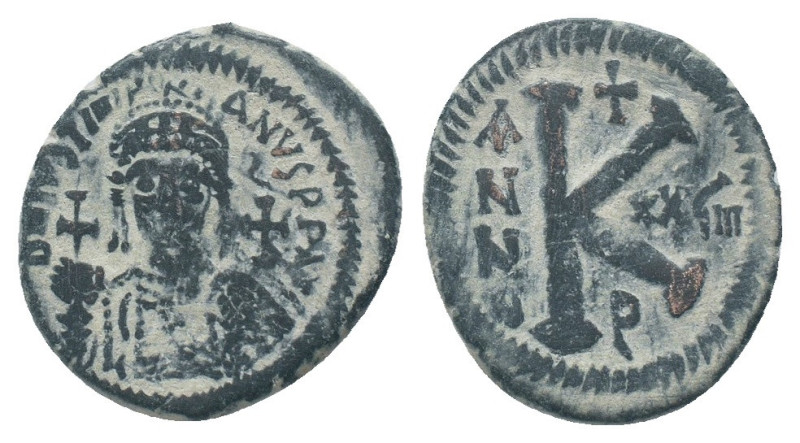 JUSTINIAN I, (527-565 AD). Ae. Half Follis, Theoupolis (Antioch)

Obv: DN IVST...