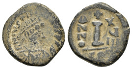 JUSTINIAN I, (527-565 AD). Ae. Decanummium. Constantinople. 

Obv: D N IVSTINIANVS P P AVG, Diademed, draped and cuirassed bust right 
Rev: Large I; A...