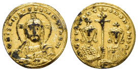 CONSTANTINE VII PORPHYROGENITUS with ROMANUS II (913-959). GOLD Solidus. Constantinople.

Obv: + IҺS XPS RЄX RЄGNANTIЧM.
Facing bust of Christ Pant...