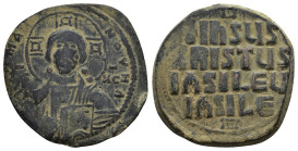 BASIL II & CONSTANTINE VIII.(976-1025).Anonymous Issue.Constantinople.Follis.

Obv : EMMANOVHL IC XC.
Facing bust of Christ Pantokrator.
Rev : IhSUS X...