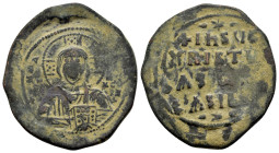 BASIL II & CONSTANTINE VIII.(976-1025).Anonymous Issue.Constantinople.Follis.

Obv : EMMANOVHL IC XC.
Facing bust of Christ Pantokrator.
Rev : IhSUS X...