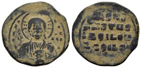 BASIL II & CONSTANTINE VIII.(976-1025).Anonymous Issue.Constantinople.Follis.

Obv : EMMANOVHL IC XC.
Facing bust of Christ Pantokrator.
Rev : IhSUS X...