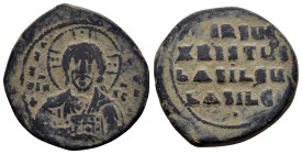 BASIL II & CONSTANTINE VIII.(976-1025).Anonymous Issue.Constantinople.Follis.

Obv : EMMANOVHL IC XC.
Facing bust of Christ Pantokrator.
Rev : IhSUS X...