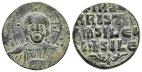 BASIL II & CONSTANTINE VIII.(976-1025).Anonymous Issue.Constantinople.Follis.

Obv : EMMANOVHL IC XC.
Facing bust of Christ Pantokrator.
Rev : IhSUS X...