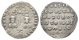BASIL II BULGAROKTONOS with CONSTANTINE VIII (976-1025). Miliaresion. Constantinople.

Obv: ЄҺ TOVTω ҺCA ЬASILЄ C COҺS.
Cross crosslet with central X ...