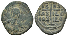 ROMANUS III ARGYRUS. (AD. 1028-1034). Ae. Anonymous Follis. Constantinople.

Obv : + ЄMMANOVH IC - XC.
Facing bust of Christ Pantokrator.
Rev : + IS X...