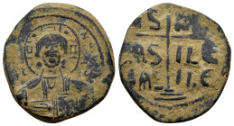 ROMANUS III ARGYRUS. (AD. 1028-1034). Ae. Anonymous Follis. Constantinople.

Obv : + ЄMMANOVH IC - XC.
Facing bust of Christ Pantokrator.
Rev : + IS X...
