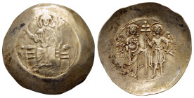 JOHN II COMNENUS (1118-1143 AD). EL Aspron Trachy. Thessalonica.

Obv: IC - XC.
Christ Pantokrator seated facing on throne.
Rev: John and St. Geor...