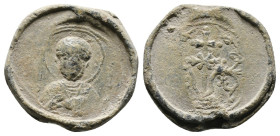 BYZANTINE LEAD SEAL. (Circa 7th-11th Century).Pb.

Condition: Good very fine

Weight: 6.0 g
Diameter: 25.0 m